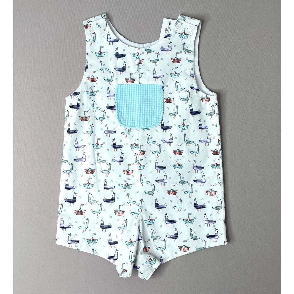 NWT James & Lottie Nautical Boats/Birds Emmett Jon Jon Romper Boys 24 Mo